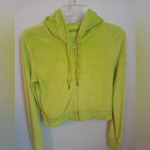 AERIE bright Green Zip-Up Cropped Hoodie